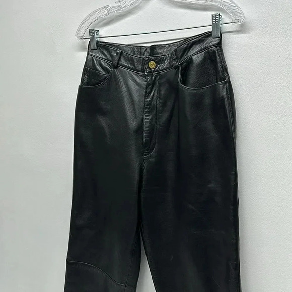 St John Sport Genuine Leather Straight Leg Trouser Pants Pant Black Women Size 6 - Picture 3 of 14